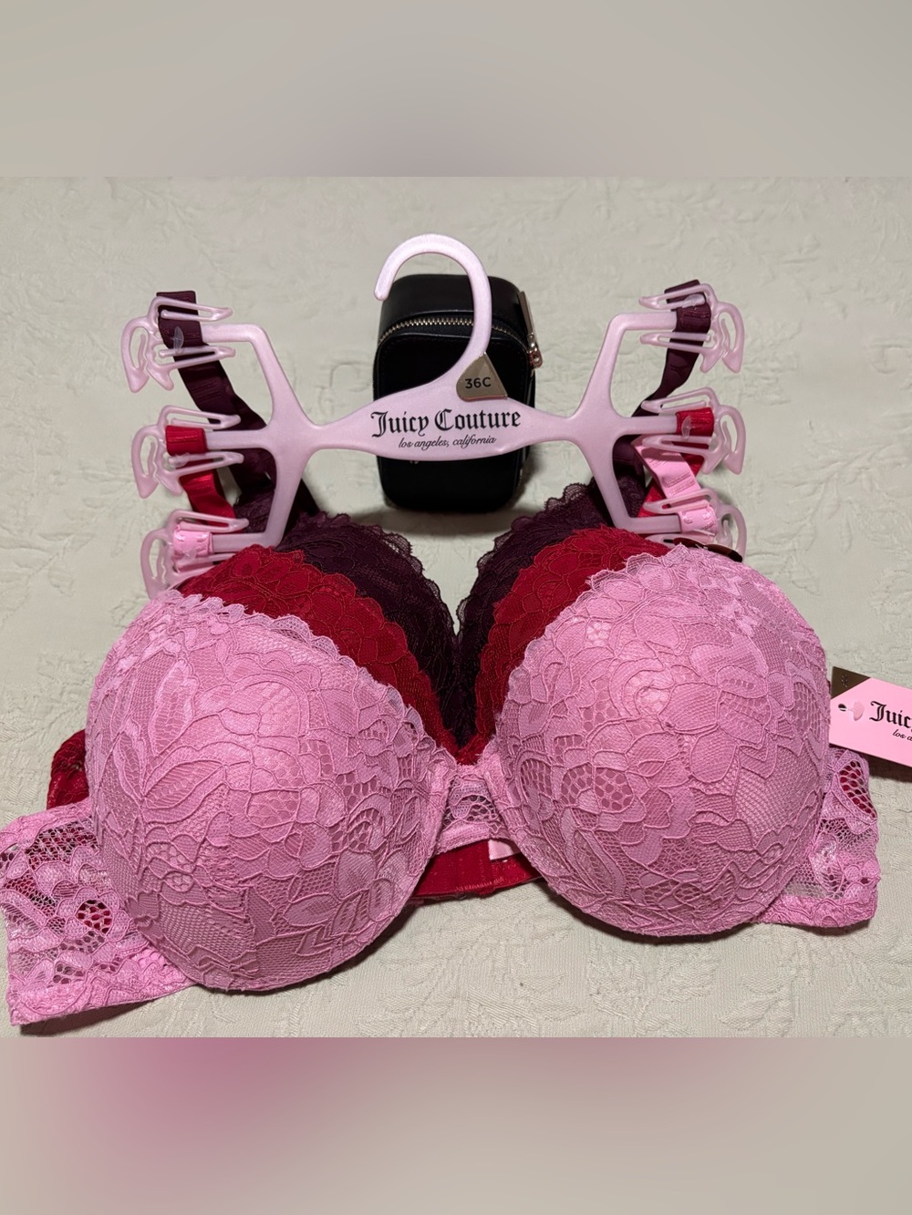 Juicy Couture Lace Push-Up Bra 3 Pink, Red Purple 36C NWT Sexy